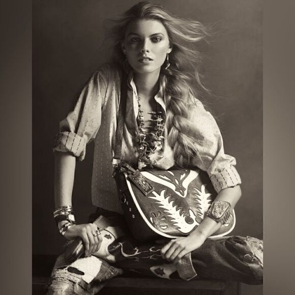 Ralph Lauren Collection Italian Tan Python Western Flame Stitch Hobo Handbag - Picture 5 of 16